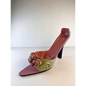 Floral High Heeled Womens Shoe Wine Bottle Holder Pink & Green Katherine White
